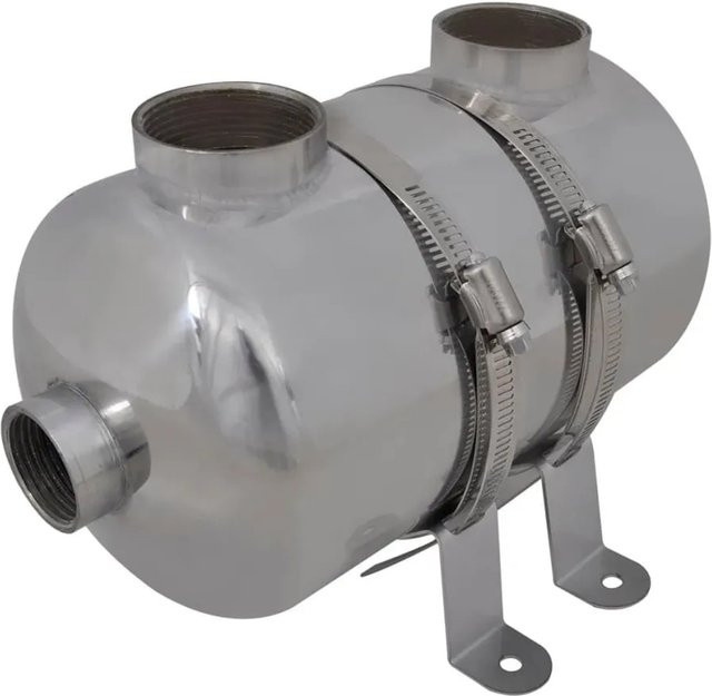 vidaXL Pool-Wärmetauscher aus Edelstahl in Silber mit 28 kW Leistung, Anschluss 1 1/2 Zoll, B: 29,2 cm, H: 13,4 cm - Bild 1