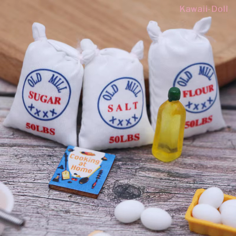 DIAPER&CORED Puppenhaus Zubehör, 1-teiliges Set, Schneebesen Mehl Zucker Salz Tuch Tasche Modell Möbel Dekor Miniatur Simulation DIY - Bild 3