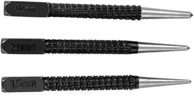3-teiliges Körner-Set aus Kohlenstoffstahl in Schwarz für Metall, Holz und legierten Stahl - Bild 1