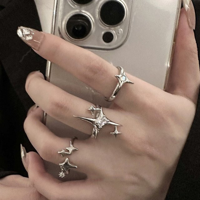 laoloutian Ringe, Vintage, Kreuz Stern, Silber, Damen - Bild 1