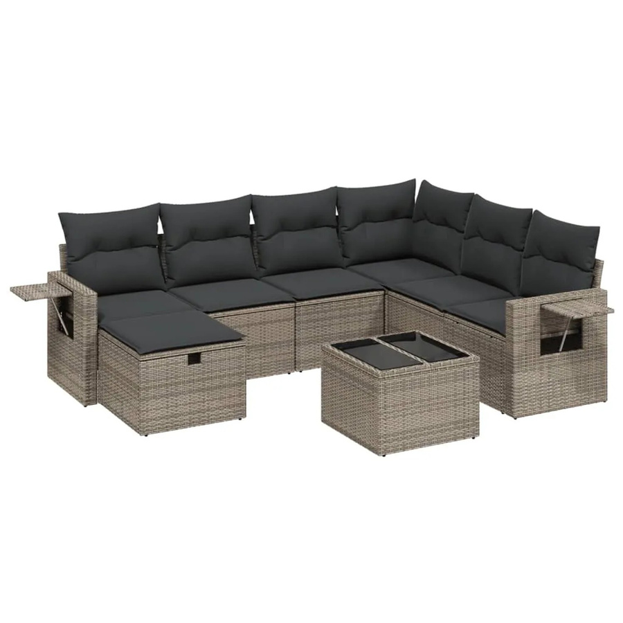 vidaXL 8-teilige Garten-Sofagarnitur in L-Form aus Poly Rattan und Metall in Grau mit Kissen und Couchtisch - Bild 2