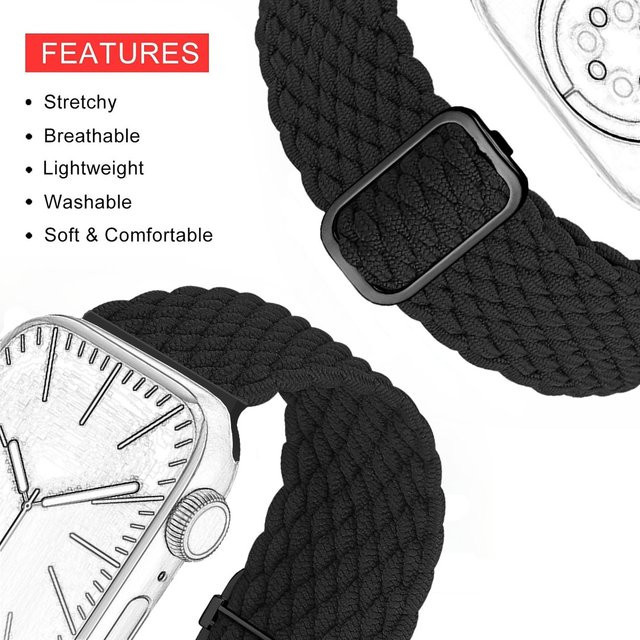 Apple Uhrenarmband, Geflochtenes Stretchband, Schwarz, 38–49 mm - Bild 1