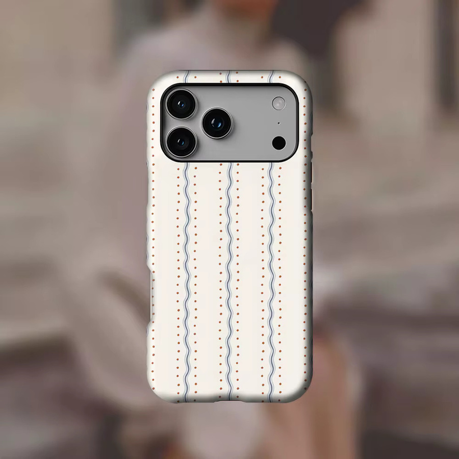 Robuste Potdemiel Handyhülle mit Wellenstreifen und Punkten für iPhone 17 16 15 14 13 Pro Max Plus in Weiß mit Magnetfunktion - Bild 2