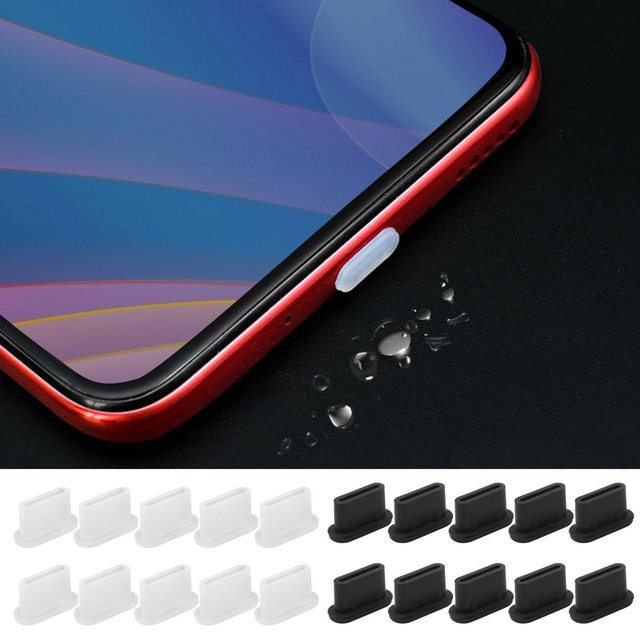 10 Stück USB-C Silikon Staubschutzkappen in Schwarz für Samsung, Xiaomi und Huawei - Bild 1