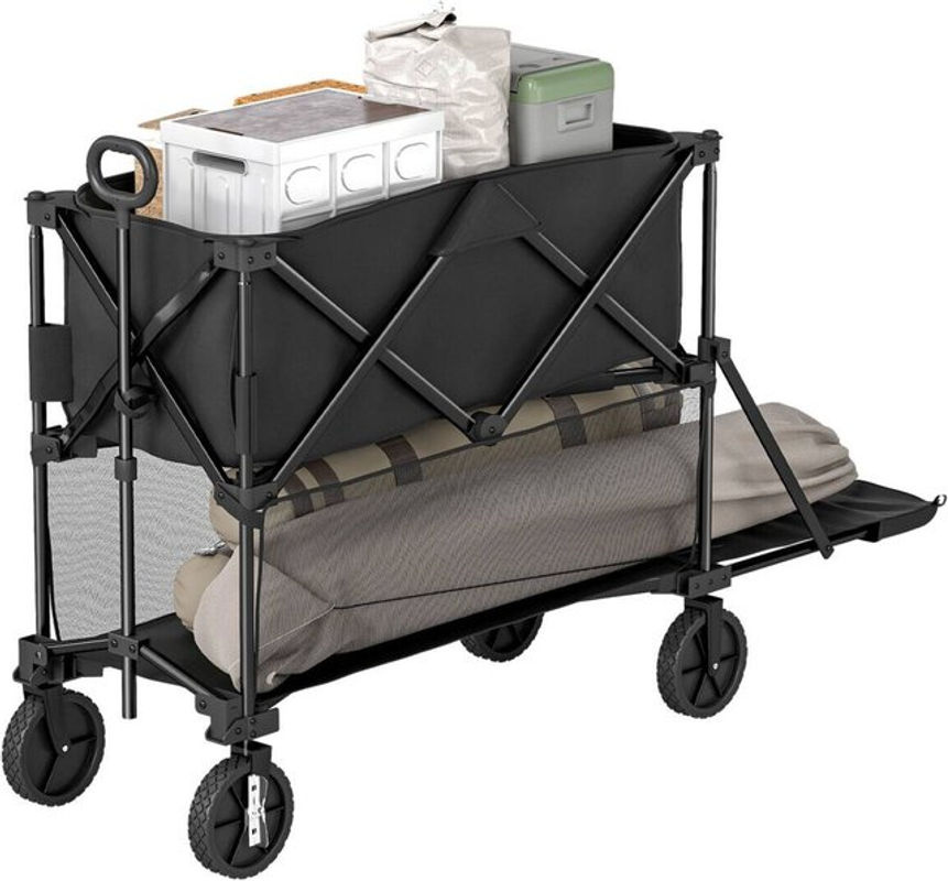 Outsunny Gartenwagen Schwarz mit herausnehmbarer Plane, belastbar bis 200 kg, klappbarer Bollerwagen, H x B x L: 102 x 50 x 142 cm - Bild 3