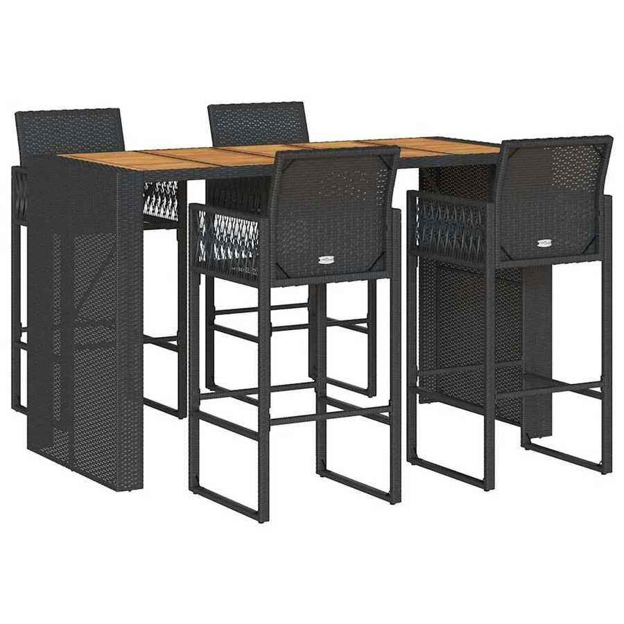 vidaXL 5-tlg Gartenbar-Set aus Poly-Rattan und Akazienholz in Schwarz - Bild 2