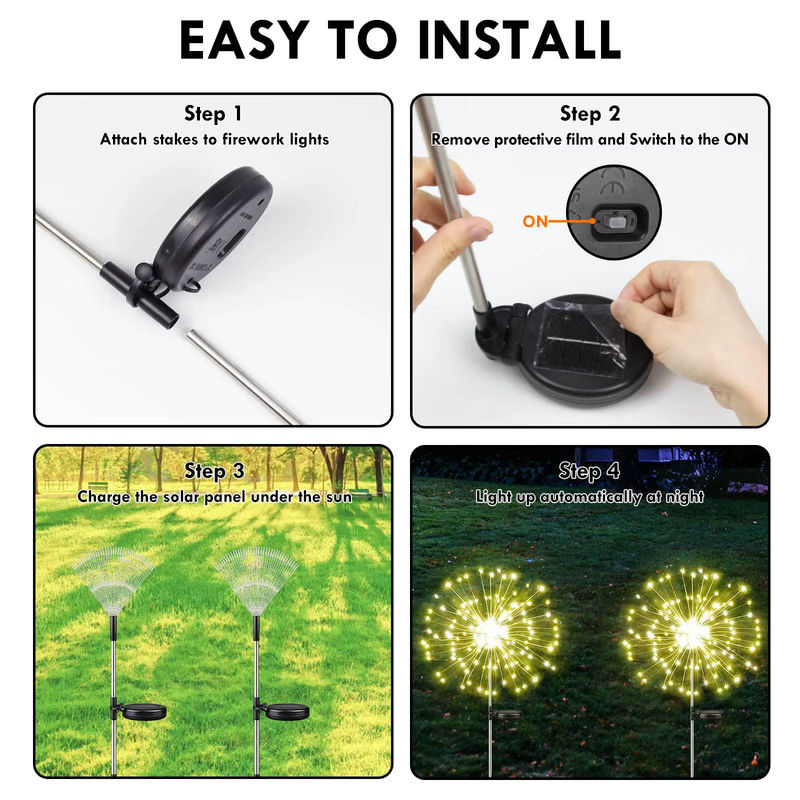 Solar LED Feuerwerk Licht Warmweiß Wasserdichte Solar Fee Girlande für Garten Rasen Wege Hochzeit und Party Dekoration - Bild 5