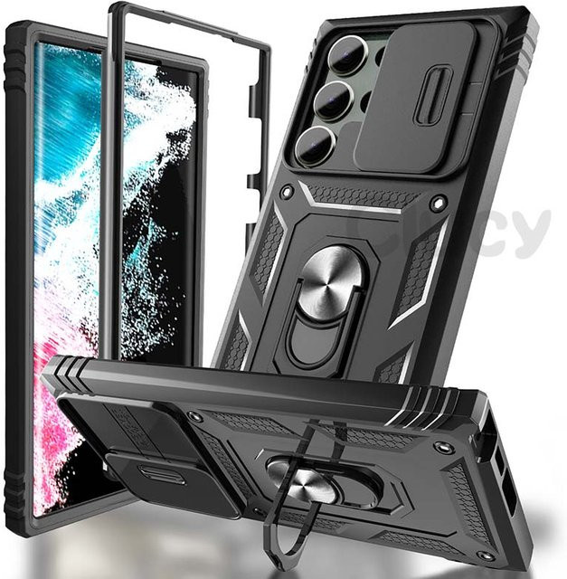 Robuste Slide-Kamerahülle für Samsung Galaxy S24 Ultra, S24 Plus, S24, S23 Ultra und S23 mit 360 Grad drehbarem Ständer und Abdeckung - Bild 1