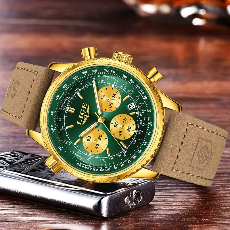 LIGE Armbanduhr Chronograph, Quarz, Leder, Herren - Bild 2