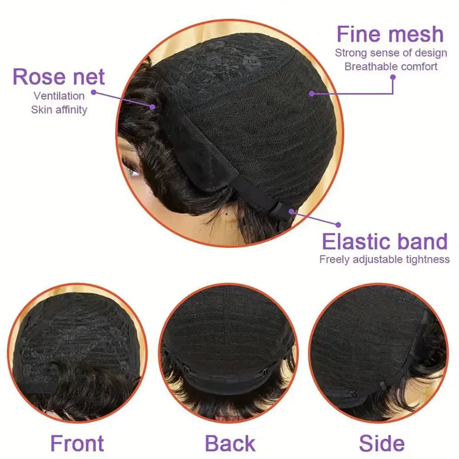 OYM HAIR Pixie-Schnitt Echthaar-Perücke, kurzer Bob mit Pony, 100 % brasilianisches Echthaar - Bild 4