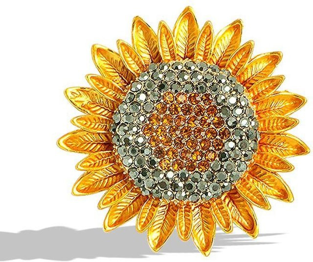 NATAWA Brosche Sonnenblume, Gold, Zirkonia, Kristall, Damen, Vintage - Bild 1