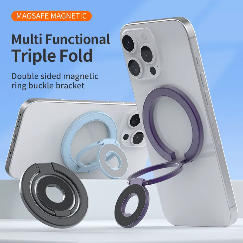 QGhappy 360 Grad drehbarer Dual-Magnet-Handyhalter für MagSafe Auto, faltbarer Magnetständer in Gelb, kompatibel mit iPhone 17 16 15 Pro und Samsung - Bild 1