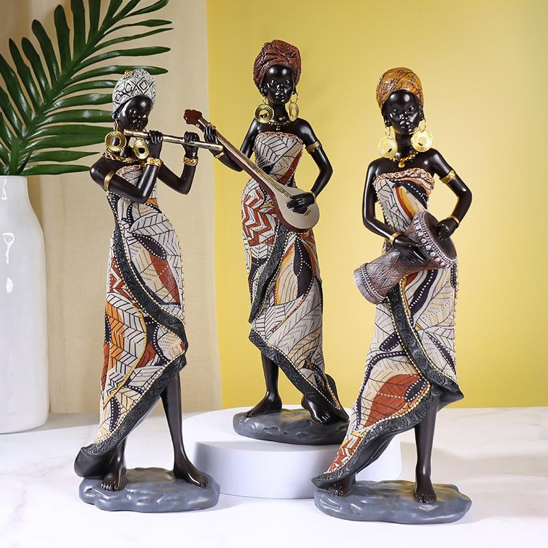 DEANSEN Afrikanische Frauenstatue als exotische Skulptur aus schwarzem Harz für Wohnzimmer, Schreibtisch und Büro - Bild 2