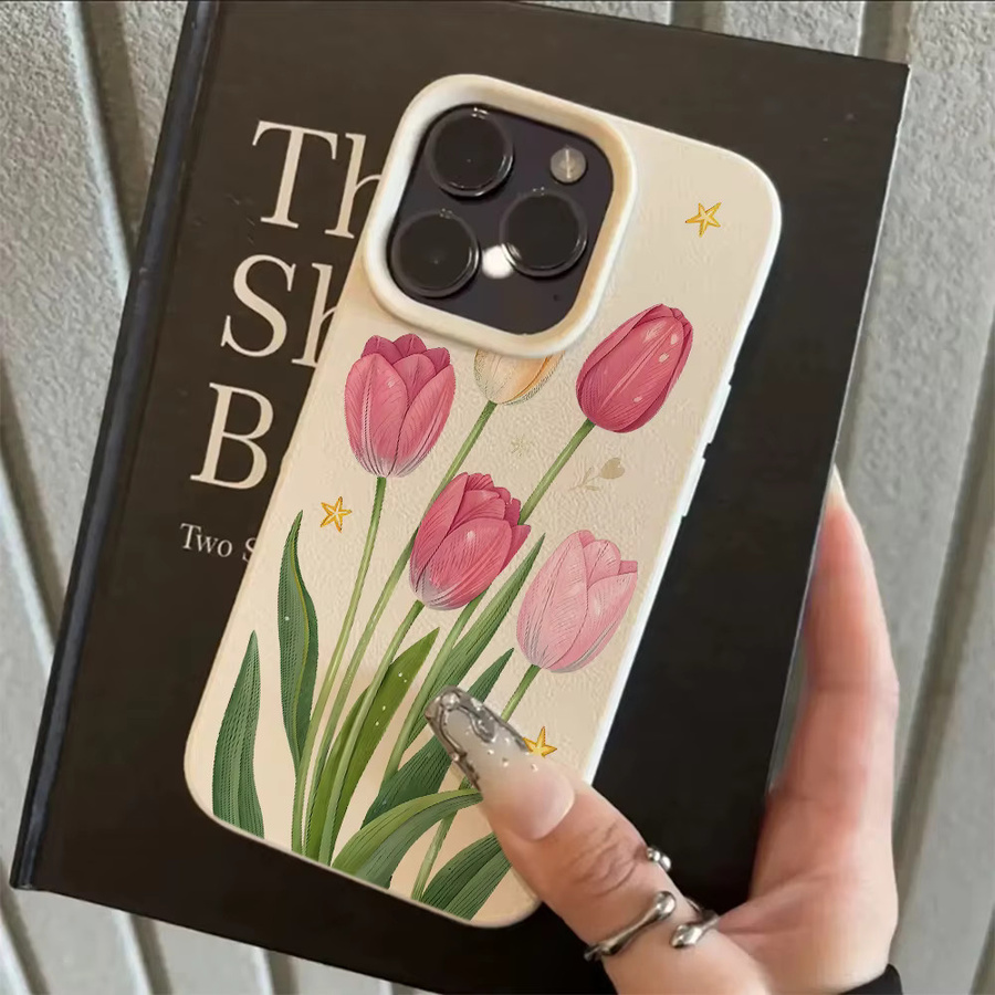 Silikon Handyhülle mit rosa Tulpenblumen für Apple iPhone 11 12 13 14 15 16 17 Pro Max Plus XS X XR in Pink und Multicolour - Bild 4