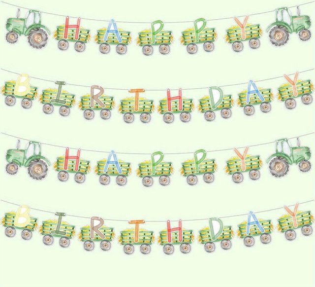 Grünes Bauernhof und Traktor Wimpel-Set aus Papier für Kindergeburtstage und Party-Wanddekorationen - Bild 1