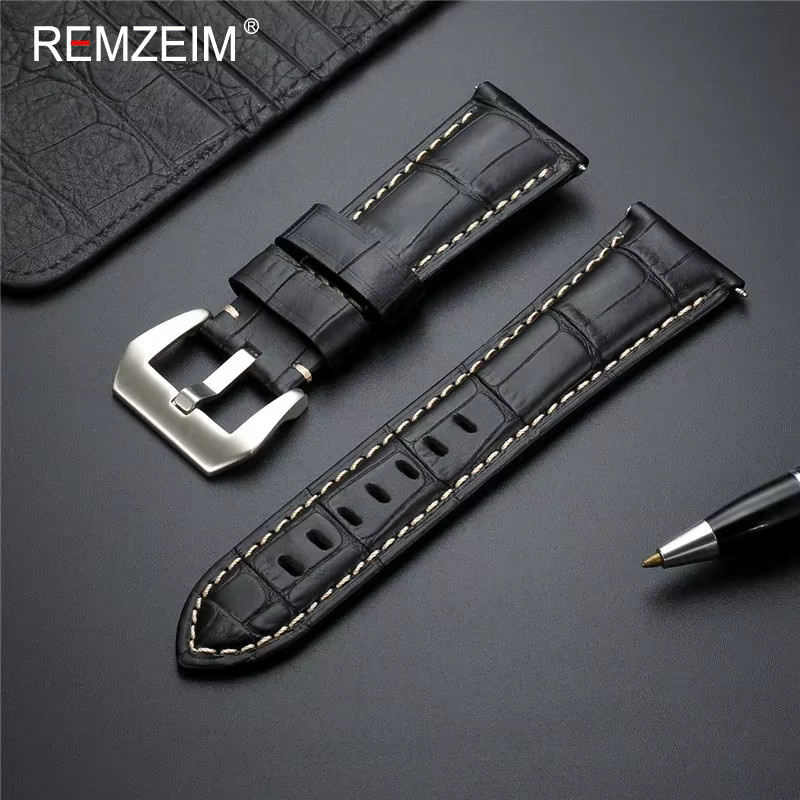 REMZEIM Uhrenarmband Echtleder, Schwarz, Herren - Bild 1