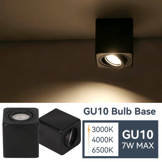 DIBILUN Aufputz-Deckeneinbauleuchte in Schwarz mit verstellbarem Winkel und austauschbarem GU10-Leuchtmittel aus Aluminium - Bild 1