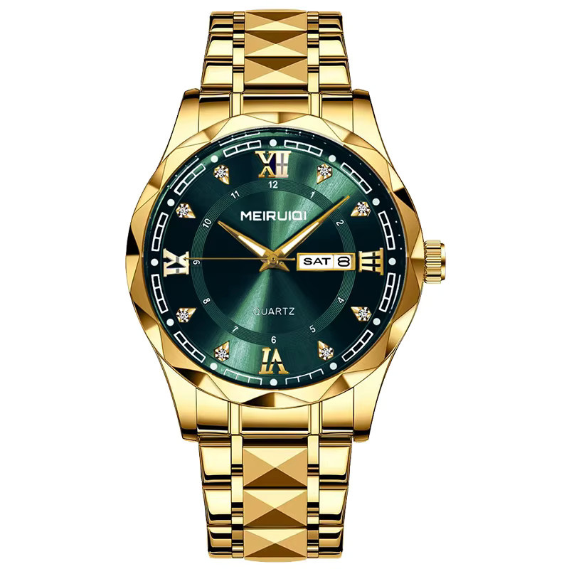 MEIRUIQI Armbanduhr Quarz, Edelstahl, Gold, Grün, Herren - Bild 7