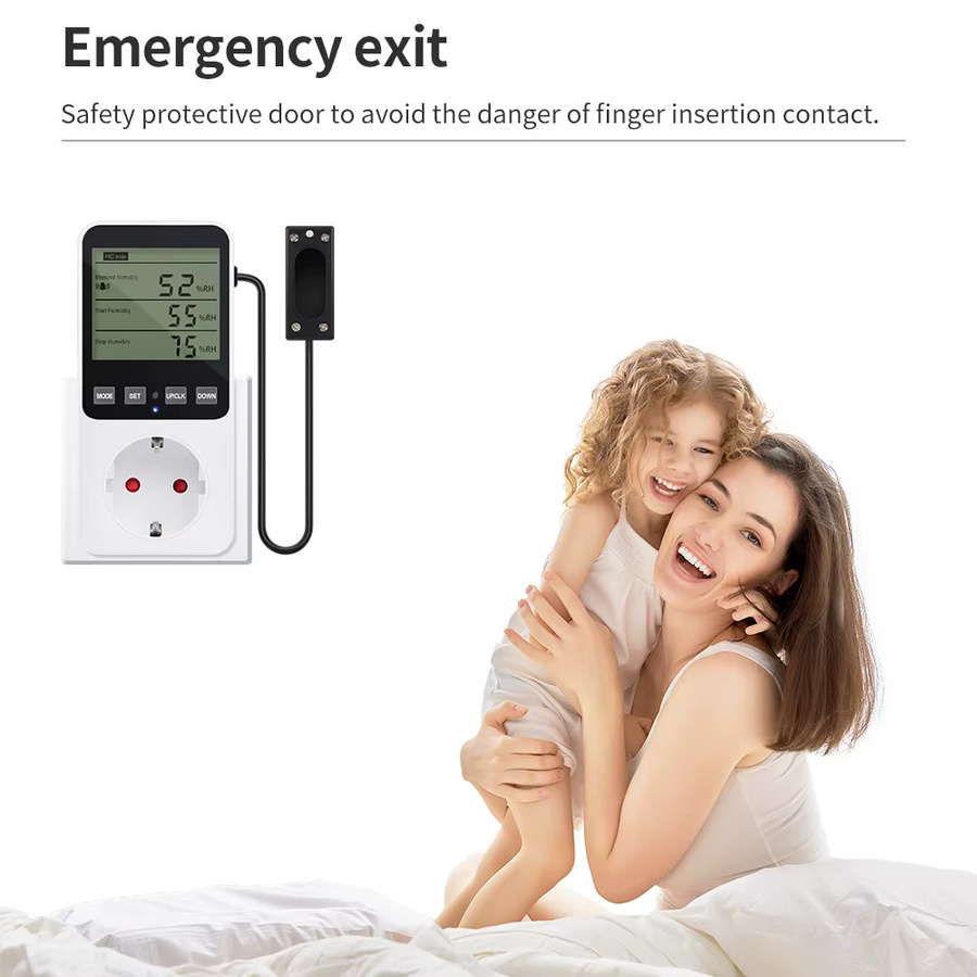 JUANJUAN Digitaler Temperatur-Feuchtigkeitsregler mit LCD-Display und Temperatursensor in Weiß - Bild 4