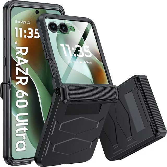 Motorola Moto Razr 2024/2025 Ultra Handyhülle mit rutschfester Textur und robustem Scharnierschutz, Schwarz - Bild 1