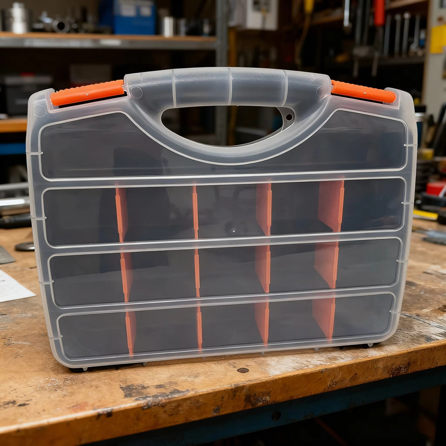 FNICEL Mehrzweck-Werkstatt-Organizer Set mit 12 Behältern, Schwarz-Orange, mit abnehmbaren Trennwänden und Tragegriff für Schrauben und Zubehör - Bild 6