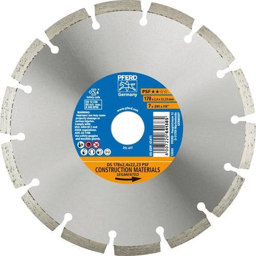PFERD Diamant-Trennscheibe PSF für Stein und Beton, Farbe: Silber, Durchmesser: 178 mm, Bohrungs-Ø: 22,23 mm - Bild 1
