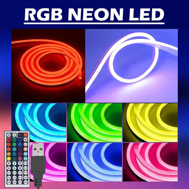 Acosh Neon RGB LED-Lichtstreifen mit USB-Anschluss und Fernbedienung in Multicolour für deine Schlafzimmerbeleuchtung und Dekoration - Bild 1