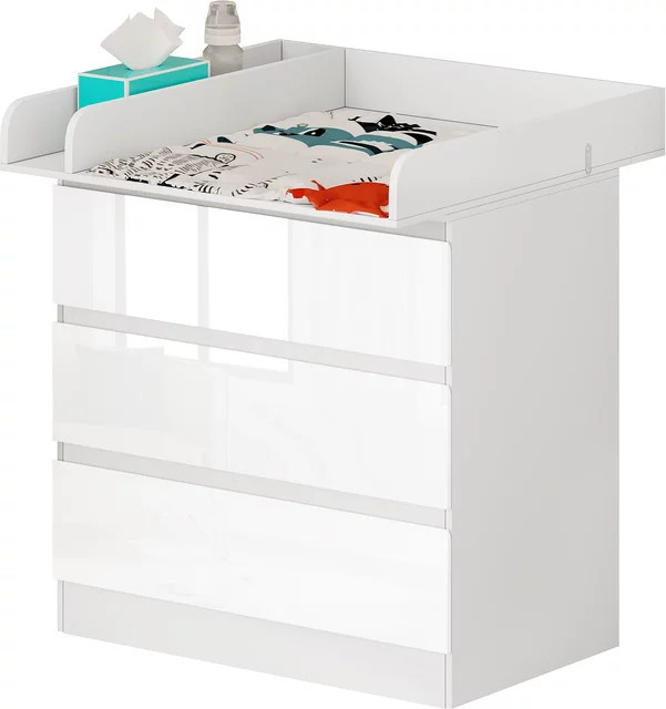 WOLTU Baby-Wickeltisch mit 3 Schubladen in Weiß, moderner Wickelkommode mit Sicherheitsgeländer für das Kinderzimmer oder Schlafzimmer - Bild 1