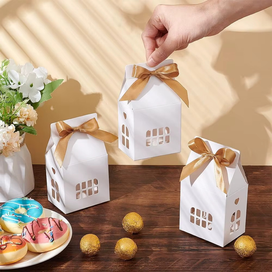 24 Stück hausförmige Partyboxen aus Papier in Weiß für Dessert und Hochzeit, B/T/H: 7,19 x 5,18 x 12,49 cm - Bild 2