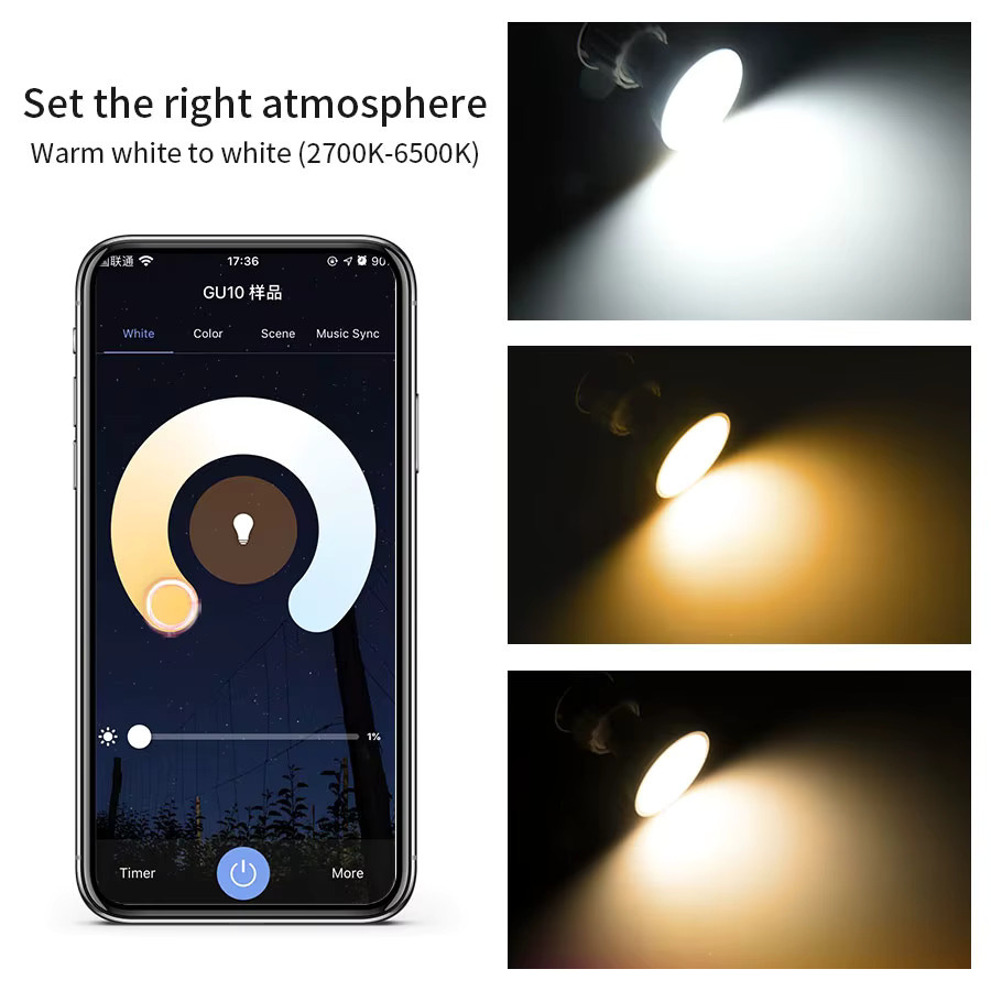 Tuya Smart LED GU10 Glühbirne RGB mit WLAN und RF Fernbedienung, kompatibel mit Alexa und Google Home, Farbe: Weiß - Bild 2