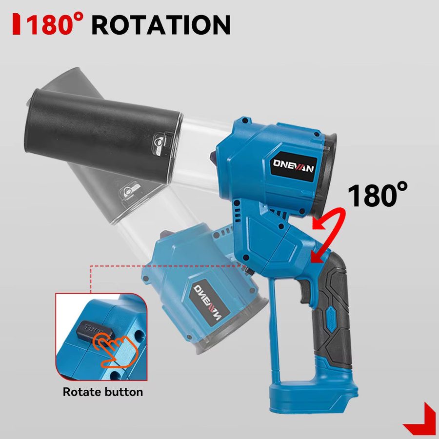 ONEVAN Bürstenloser elektrischer Turbogebläse-Luftstrahlventilator mit 180 Grad Rotation in Blau, kompatibel mit Makita LXT Akkus, ideal als Laubbläser und Reinigungsgerät für Staub und Schnee - Bild 3