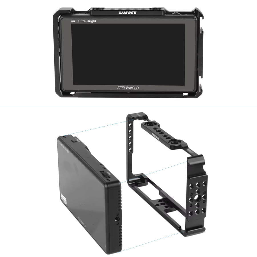 Camvate Director's Monitor Käfig Halterung mit Schuhhalterung und Arri-Positionierungsstiften in Schwarz für Feelworld LUT6 und LUTs6 6 Zoll Monitore - Bild 3