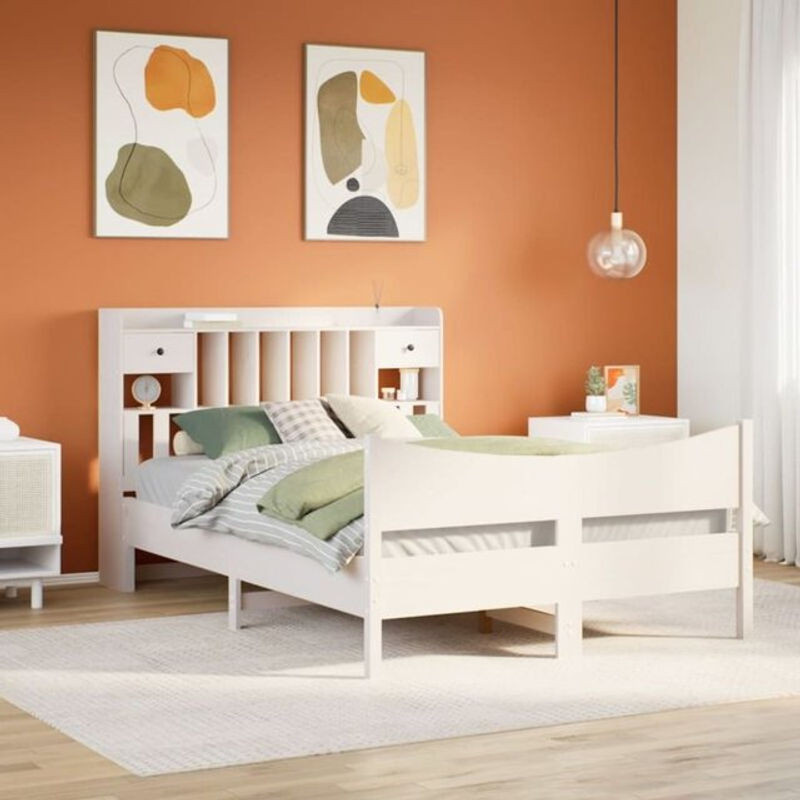 Massivholzbett Vidaxl aus Kiefernholz in Weiß, Skandinavischer Stil, B/T/H: 160 x 200 cm - Bild 1