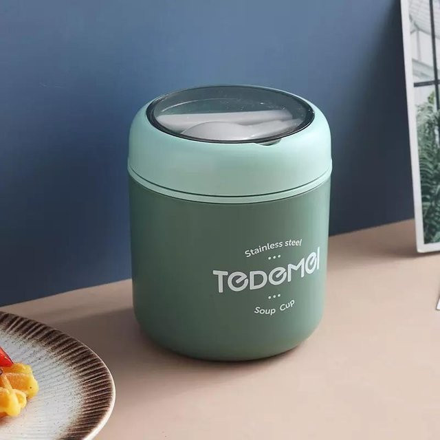 NATAWA Edelstahl Lunchbox mit Löffel, isolierter Thermosbehälter für Lebensmittel und Suppen, grün, 510 ml - Bild 1