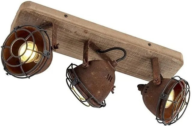 QAZQA Industriestrahler Gina in Rostbraun mit Holz, dimmbar und kippbar, 3er-Set für Wohnzimmer und Flur - Bild 1