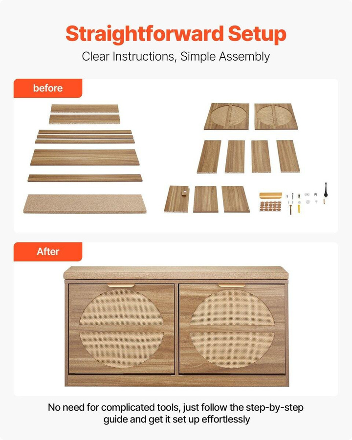 Schuhbank für den Eingangsbereich von Buying Solutions, MB in Braun mit Rattan-Optik, Polster und 4 Fächern, B/H/T: 98,8 x 50,0 x 24,0 cm - Bild 2