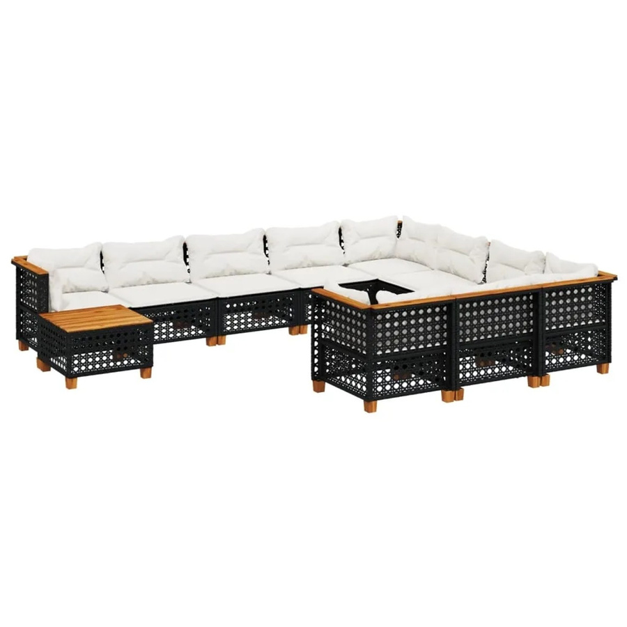 vidaXL 11-tlg. Garten-Sofagarnitur aus Polyrattan in Schwarz mit Kissen und Gartentisch - Bild 2