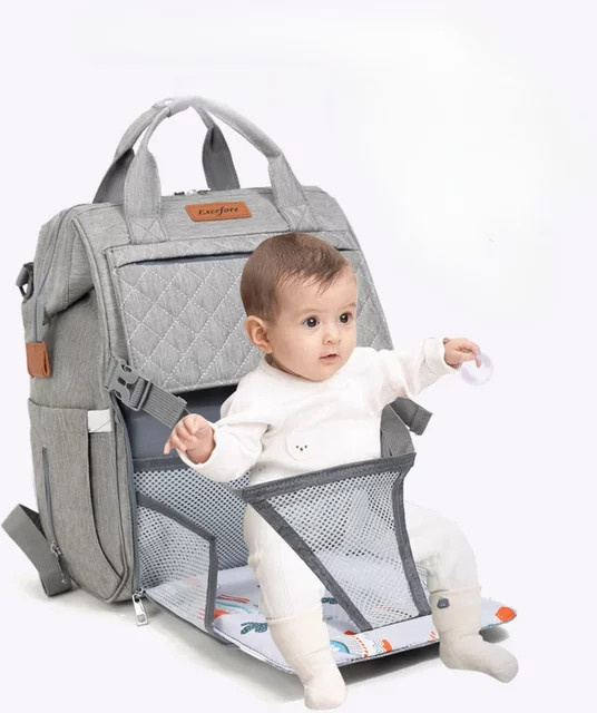 Multifunktionaler Windelrucksack aus Oxford-Stoff mit Trocken-Nass-Trennung in Pink oder Grau - Bild 1