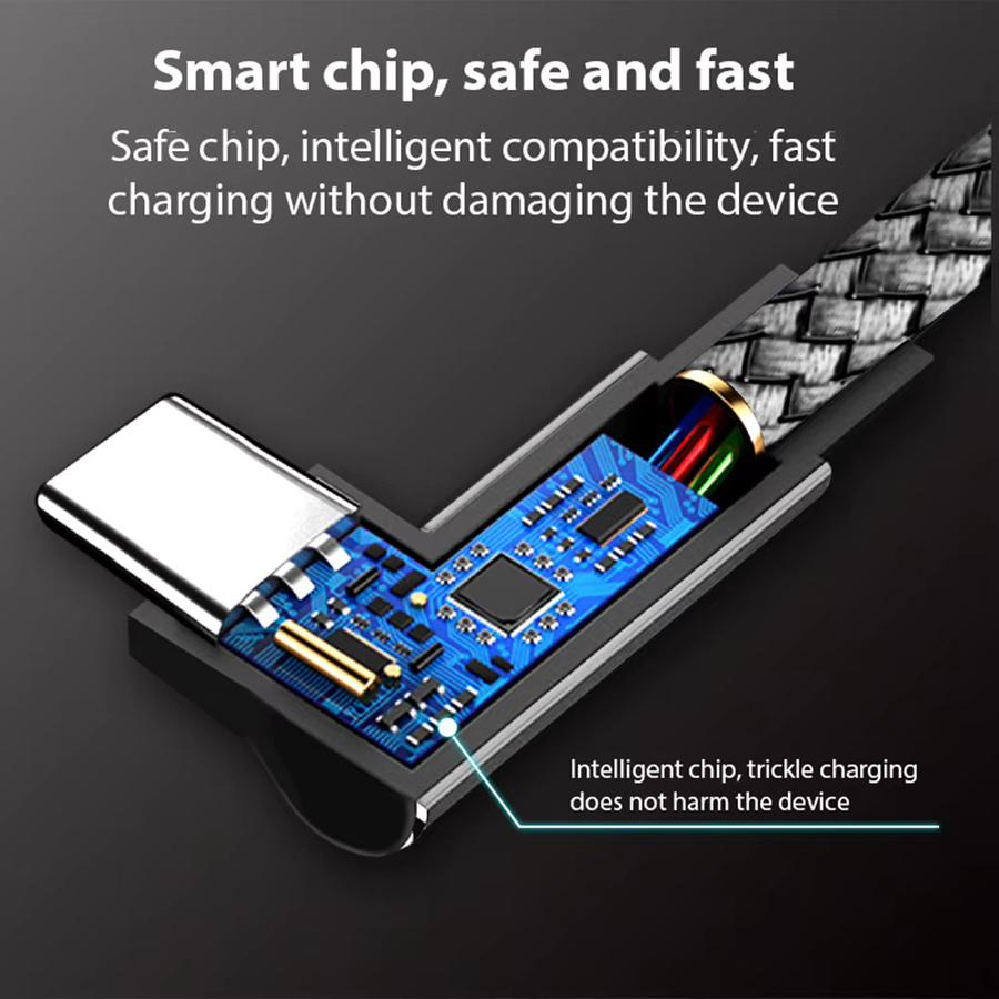 USB C Ladekabel mit 6A Schnellladung und 480Mbps Datenübertragung in Schwarz mit Ellenbogen-Stecker - Bild 2