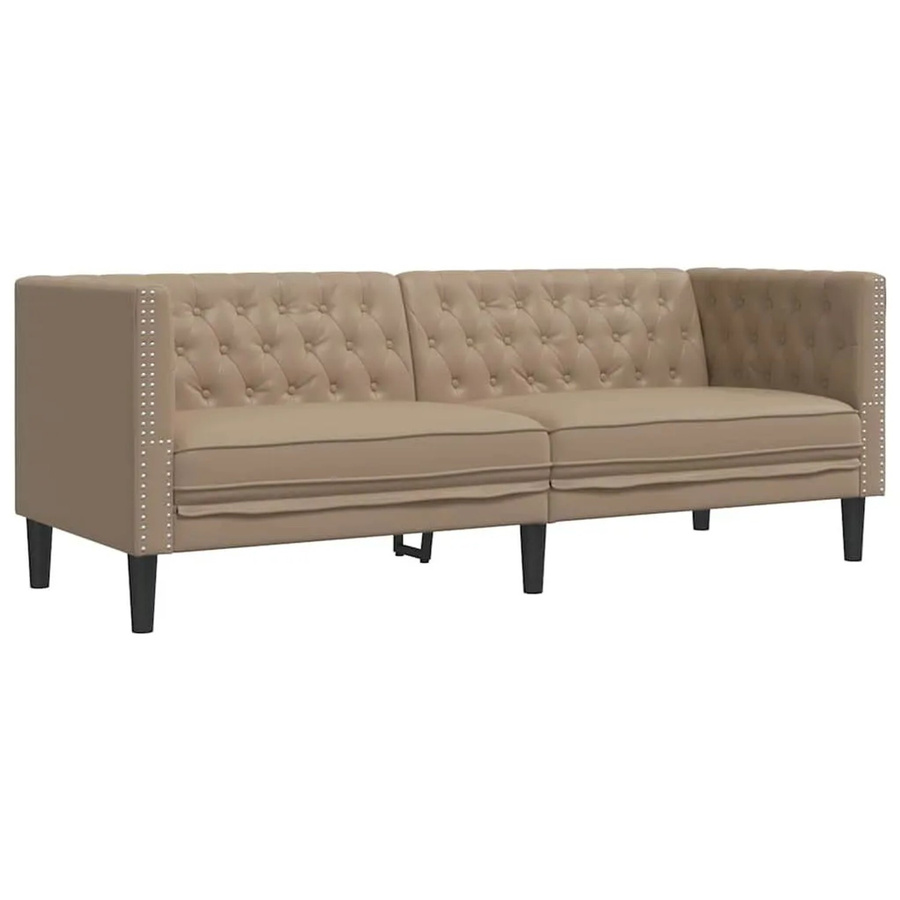 vidaXL Chesterfield-Sofa 3-Sitzer in Cappuccino aus Kunstleder mit Massivholzrahmen, B/T/H: 194 x 74,5 x 70,5 cm - Bild 2