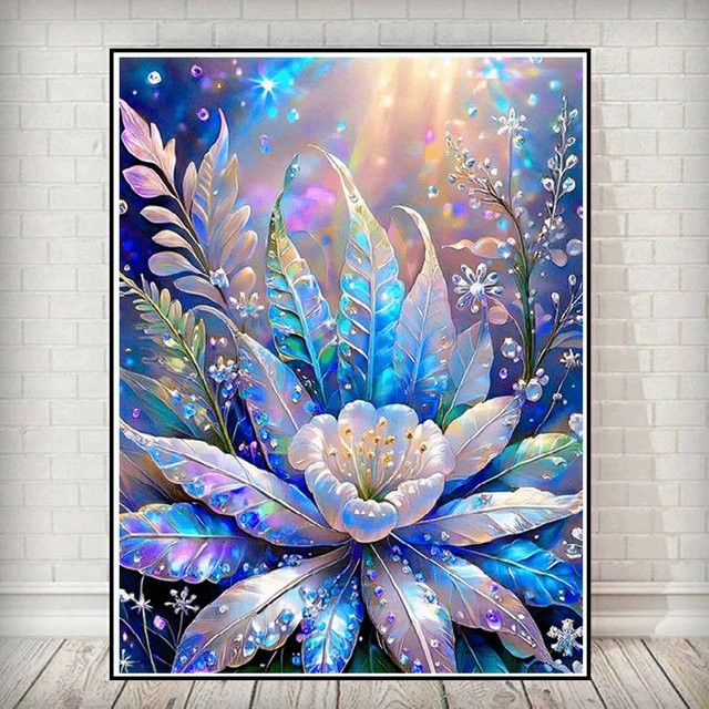 Potdemiel Diamant-Stickerei Set mit floralem Fantasy-Blumenbild und runden Bohrern zur Selbstgestaltung - Bild 1
