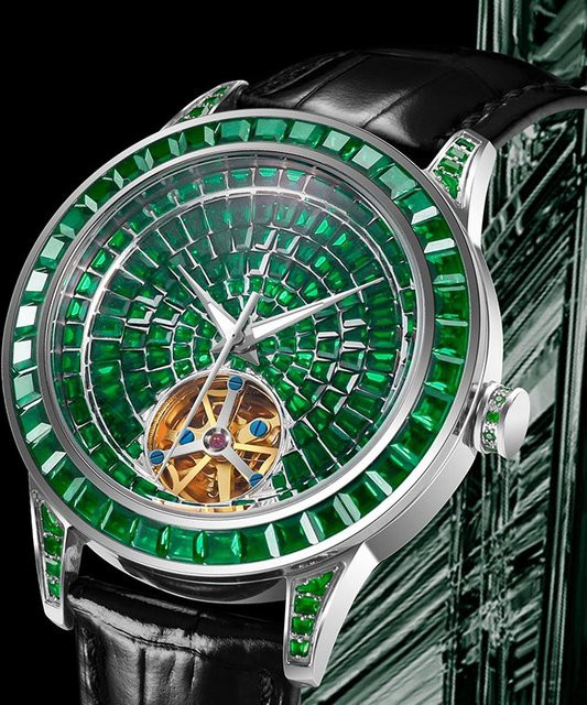 PINDU Armbanduhr, Automatik, Edelstahl, Diamantbesetzt, Herren, Grün - Bild 1