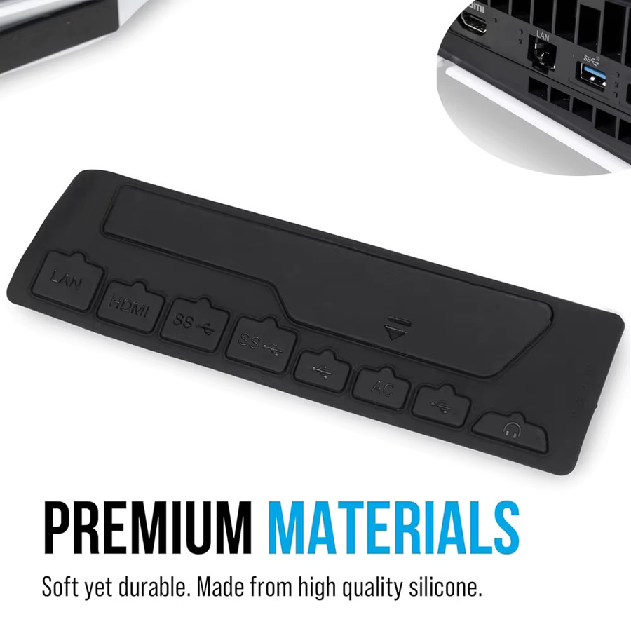 TECTINTER 9-teiliges Silikon-Staubschutz-Set für PS5 Slim und PS5 Pro in Schwarz mit USB-A Schutzsteckern - Bild 3