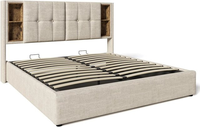 Merax Polsterbett mit Stauraum und USB-C Ladefunktion in Beige, B/T/H: 180 x 200 x 100,5 cm - Bild 1