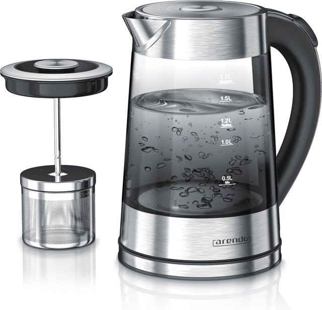 Arendo Wasserkocher aus Glas und Edelstahl mit Teesieb und Pre-Infusion Funktion, transparent, 1,7 Liter - Bild 1