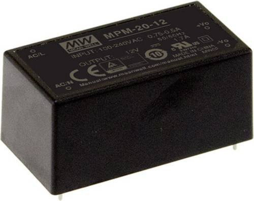 Mean Well MPM-20-15 AC/DC-Printnetzteil, 15 V/DC, 1.4A, 21W, Schwarz - Bild 1