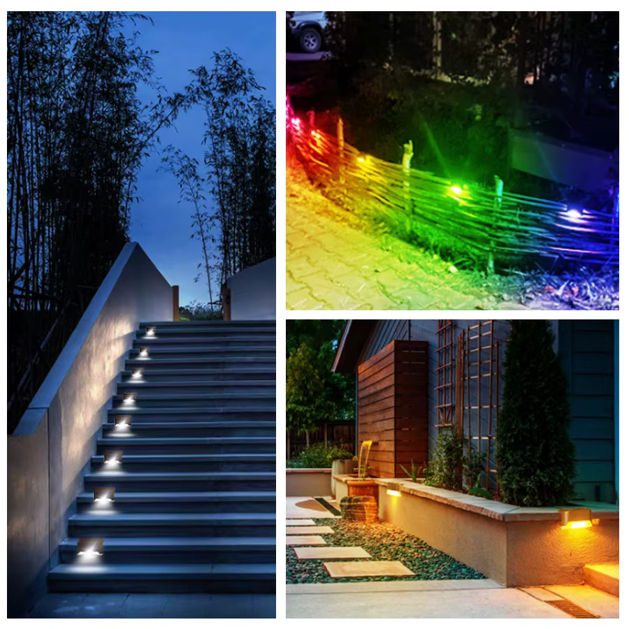 Aamasun LED-Solar-Treppenlicht in Schwarz mit warmweißem Licht für Garten, Terrasse und Innenhof - Bild 6