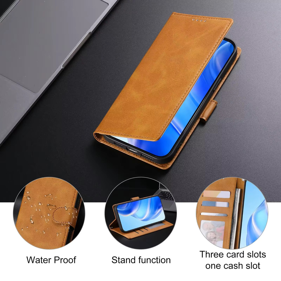 Business Leder Flip Hülle für Samsung Galaxy S25 S26 Ultra S24 FE S23 S22 S21 Plus A17 A37 A57 A36 A56 A16 A26 mit Kartenfächern und Geldbörse in Rot und Braun - Bild 4