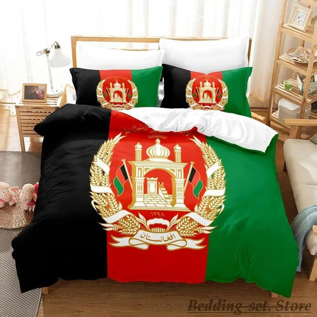 Bettwäsche Set mit Afghanistan Flagge Design aus Mikrofaser, 2-teilig, Breite: 70 cm, Länge: 133 cm - Bild 1