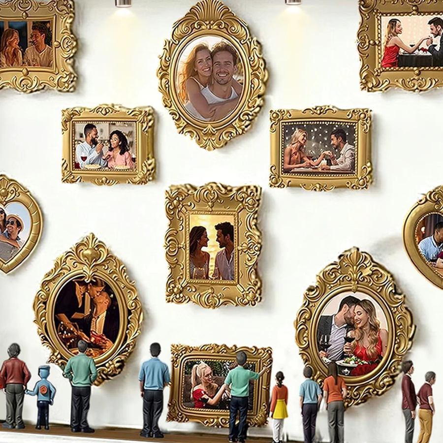 Mini-Museum Silhouetten-Box Erinnerungsfotorahmen mit LED-Beleuchtung und 8 Figuren aus Holz, 11-teiliges Set für den Schreibtisch - Bild 3